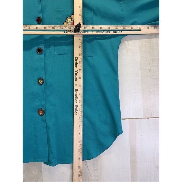Vintage Touché LA Teal Embellished Womens Top Medium-10219 - Picture 8 of 11